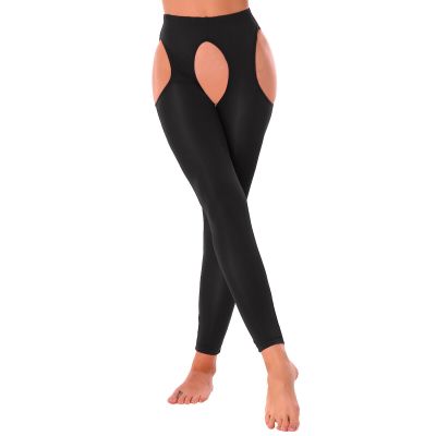 US Women's Slim Tights Cutout Hole Crotchless Stockings Semi Sheer Pantyhose