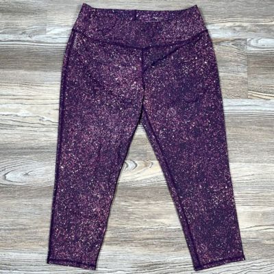 Hylete Women's Crop Leggings Capri Workout Athletic Purple Speckle Size Large