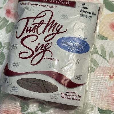 Just My Size L’eggs Pantyhose Hose Lasting Sheer Taupe Enhanced Toe 3X NOS