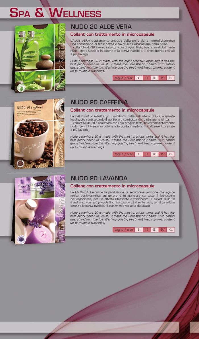 Franco Bombana Nudo Aloe Vera Caffeina Lavanda 20 Denier Thickness, Collection 2015 | Pantyhose Library