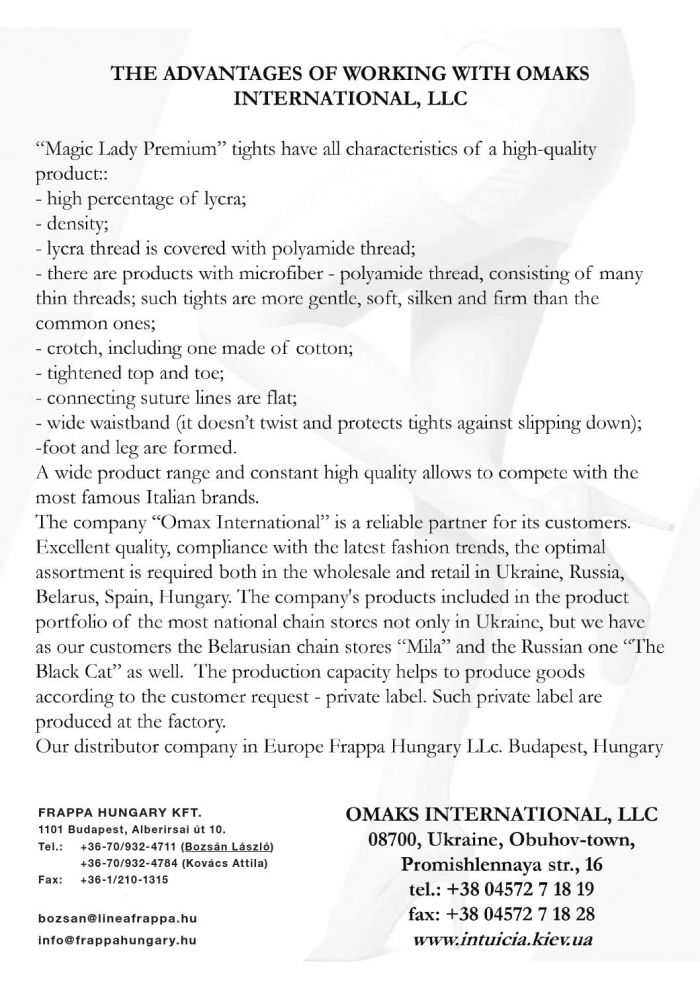 Magic Lady The Advantages Working With Omaks International  Collection 2015 2016 | Pantyhose Library