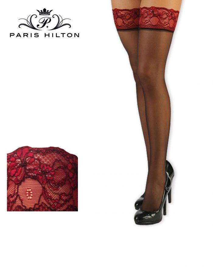 Paris Hilton Paris Hilton Calza 20 Den Autoreggente Pizzo Rosso  Hosiery Collection 2017 | Pantyhose Library