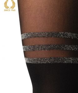 mock suspender tights with silver stripes -20-40 den detail