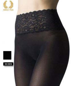 opaque seamless tights with lace top -50 den front detail