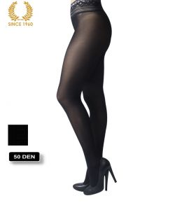 opaque seamless tights with lace top in lurex -15 den