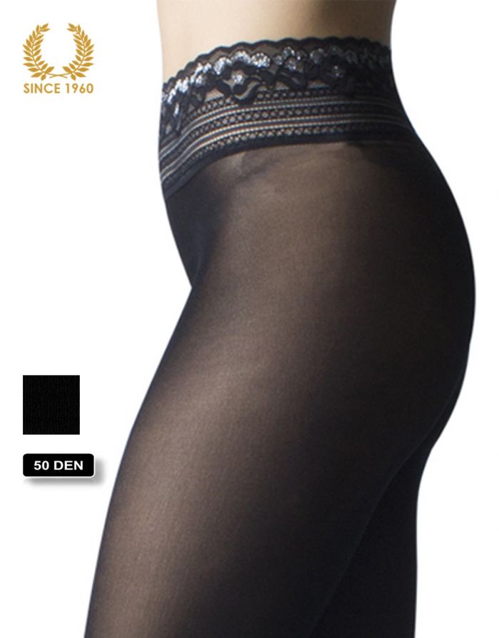 Calzitaly Opaque Seamless Tights With Lace Top In Lurex -15 Den Side Detail  Fashion Tights 2017 | Pantyhose Library