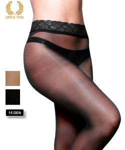 seamless tights with lace top -15 den black detail