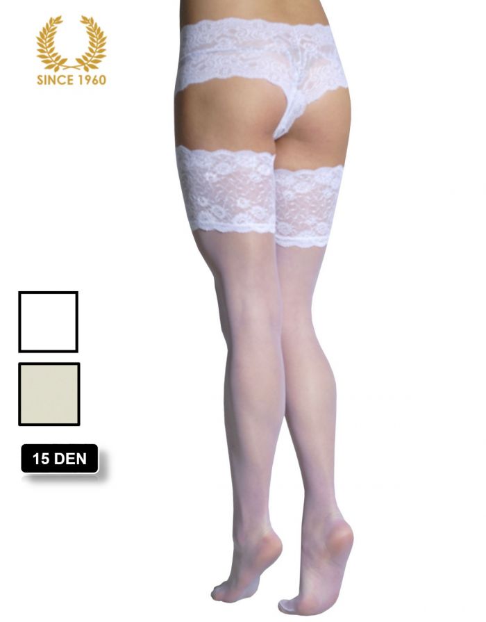 Calzitaly Bridal Hold Ups With Wide Floral Lace -15 Den White Back  Bridal Tights 2017 | Pantyhose Library