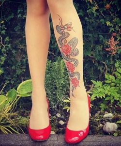 Serpent-Power-Tattoo-Printed-Tights-Pantyhose