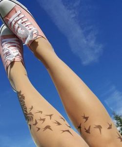 Swallow-Birds-Feather-Tattoo-Printed-Tights-Pantyhose