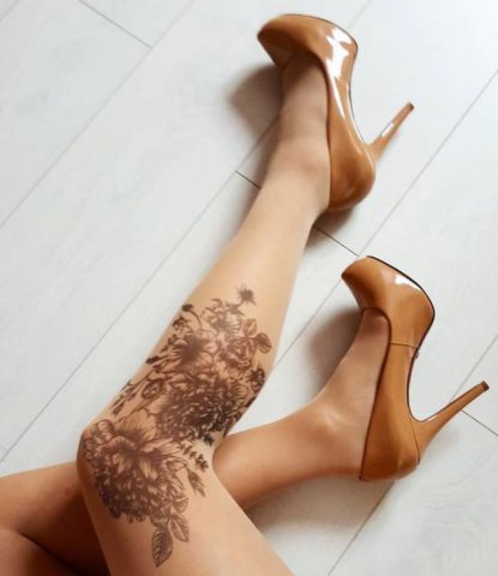 Stop And Stare Black-garden-tattoo-printed-tights-pantyhose  Lookbook 2018 | Pantyhose Library
