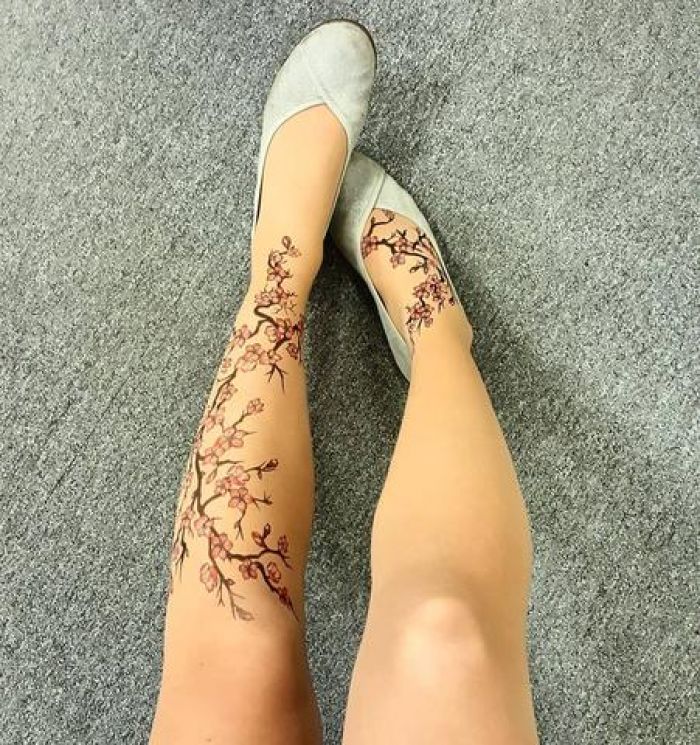 Stop And Stare Cherry-blossoms-tattoo-printed-tights-pantyhose  Lookbook 2018 | Pantyhose Library