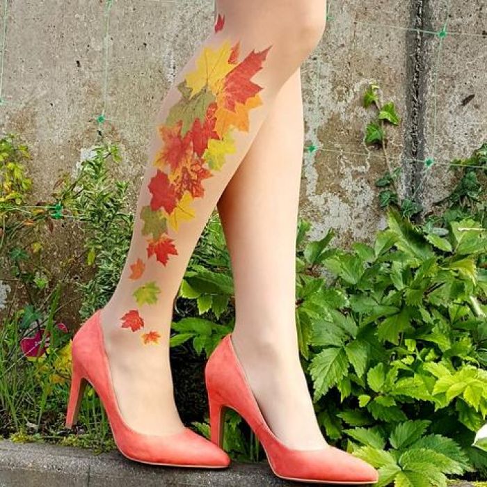 Stop And Stare Maple-fall-leaves-tattoo-printed-tights-pantyhose  Lookbook 2018 | Pantyhose Library