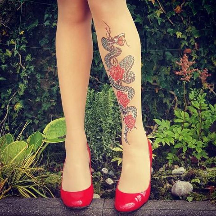 Stop And Stare Serpent-power-tattoo-printed-tights-pantyhose  Lookbook 2018 | Pantyhose Library