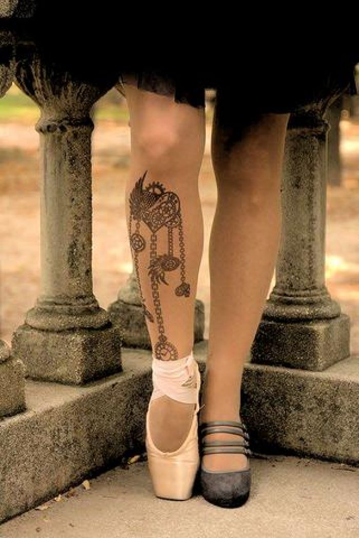 Stop And Stare Steampunk-heart-tattoo-printed-tights-pantyhose  Lookbook 2018 | Pantyhose Library