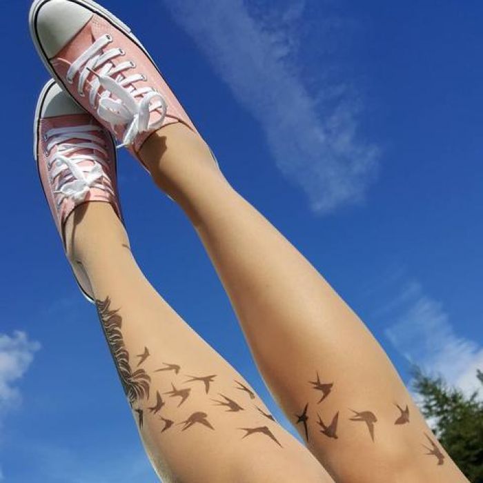 Stop And Stare Swallow-birds-feather-tattoo-printed-tights-pantyhose  Lookbook 2018 | Pantyhose Library