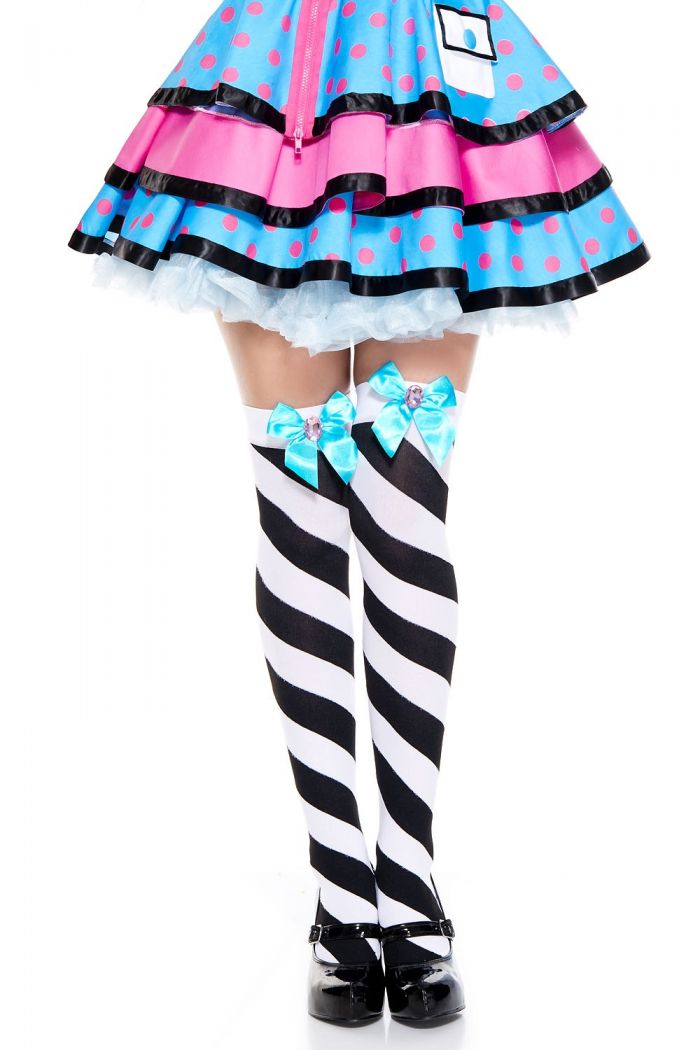Music Legs Diagonal-striped-with-bow-thigh-hi  Thigh Hi 2018 | Pantyhose Library
