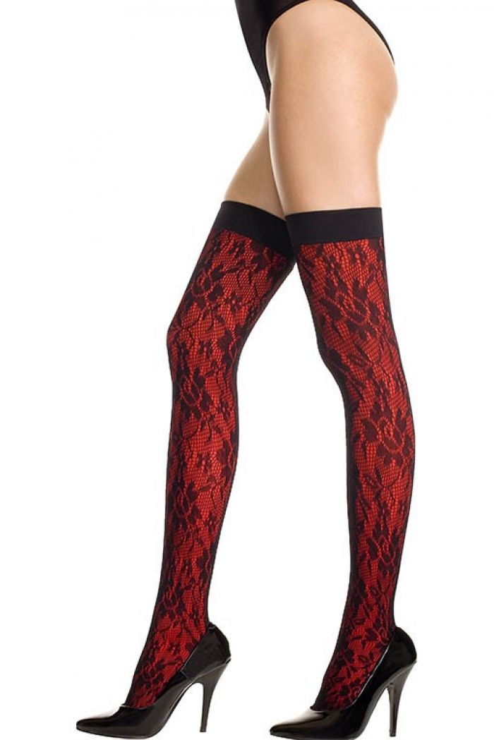 Music Legs Floral-lace-thigh-hi-with-opaque-lining  Thigh Hi 2018 | Pantyhose Library