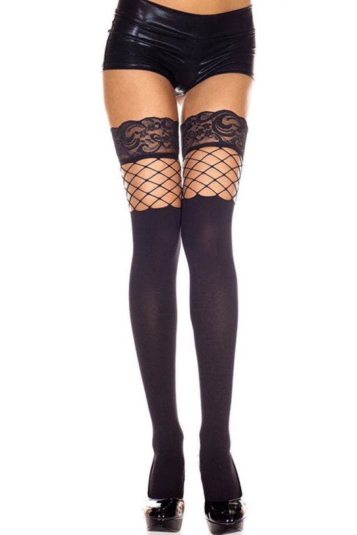 Music Legs Lace-top-spandex-thigh-hi-with-net-insert  Thigh Hi 2018 | Pantyhose Library