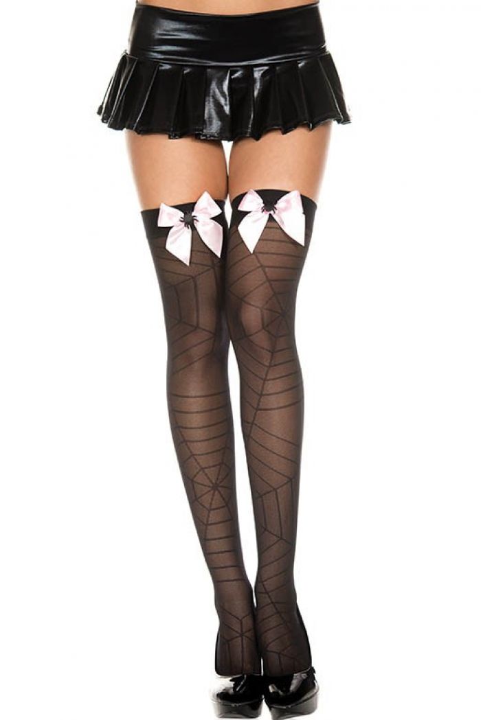 Music Legs Spider-web-sheer-thigh-hi-with-bow  Thigh Hi 2018 | Pantyhose Library