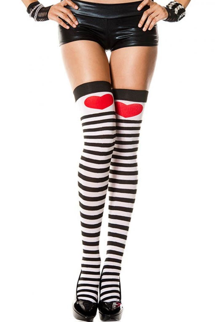 Music Legs Striped-thigh-hi-with-heart-print  Thigh Hi 2018 | Pantyhose Library