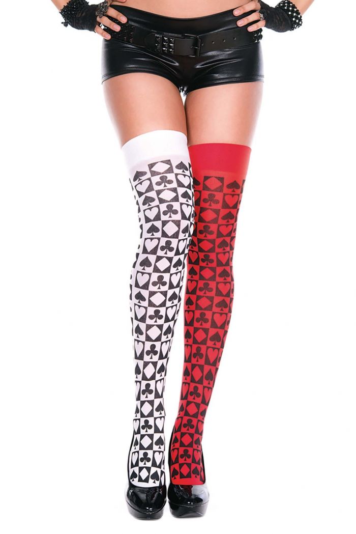 Music Legs Two-tone-card-suit-checker-opaque-thigh-hi  Thigh Hi 2018 | Pantyhose Library