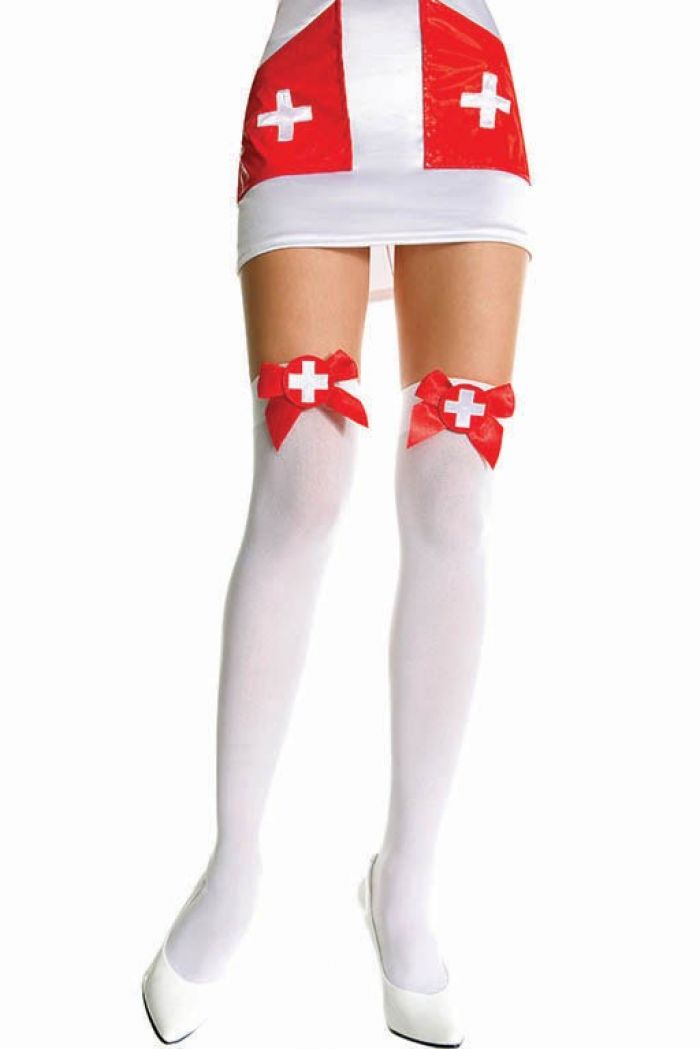 Music Legs White-cross-and-satin-bow-opaque-thigh-hi  Thigh Hi 2018 | Pantyhose Library