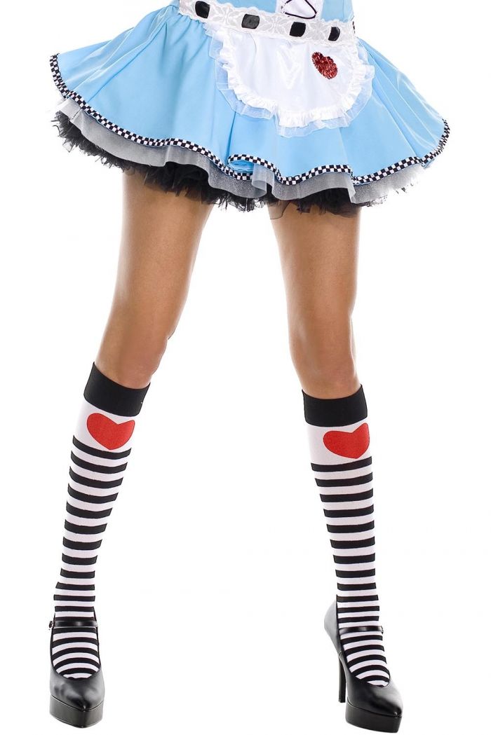 Music Legs Striped-knee-hi-with-heart-print  Knee Highs 2018 | Pantyhose Library