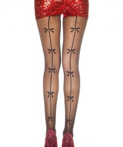 Faux-Bow-And-Backseam-Spandex-Pantyhose