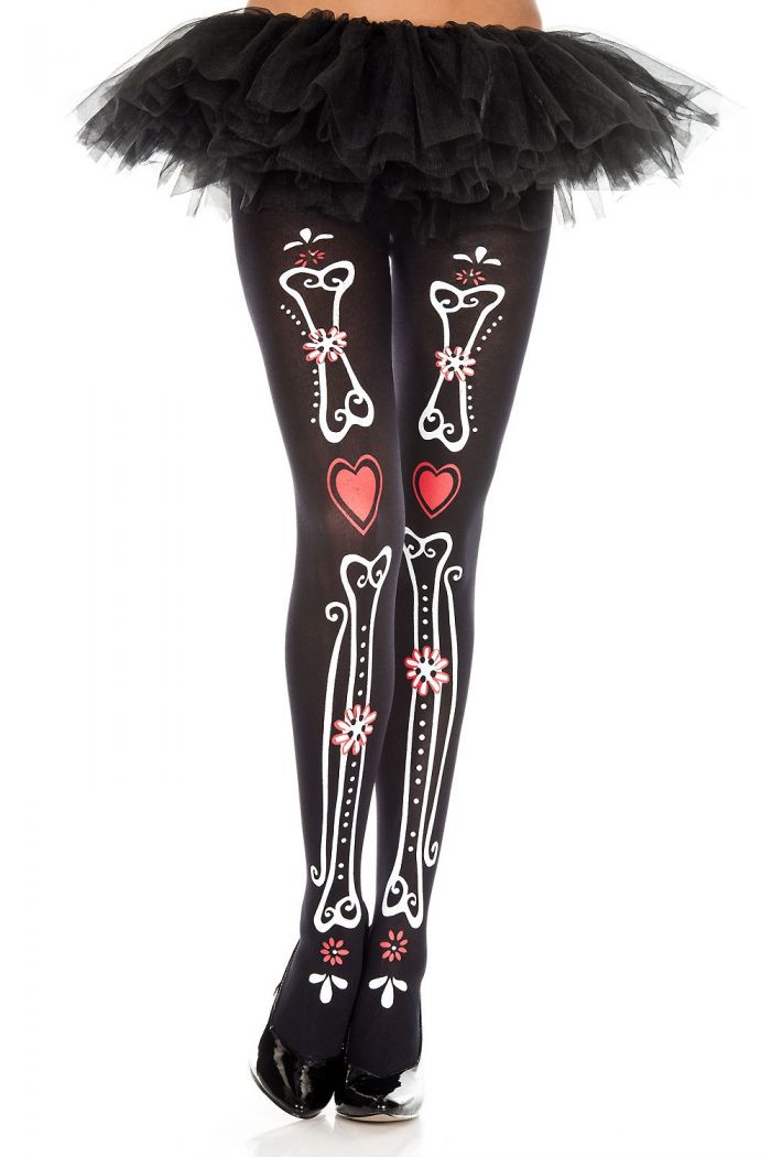 Music Legs Bone-and-heart-print-pantyhose  Halloween 2018 | Pantyhose Library