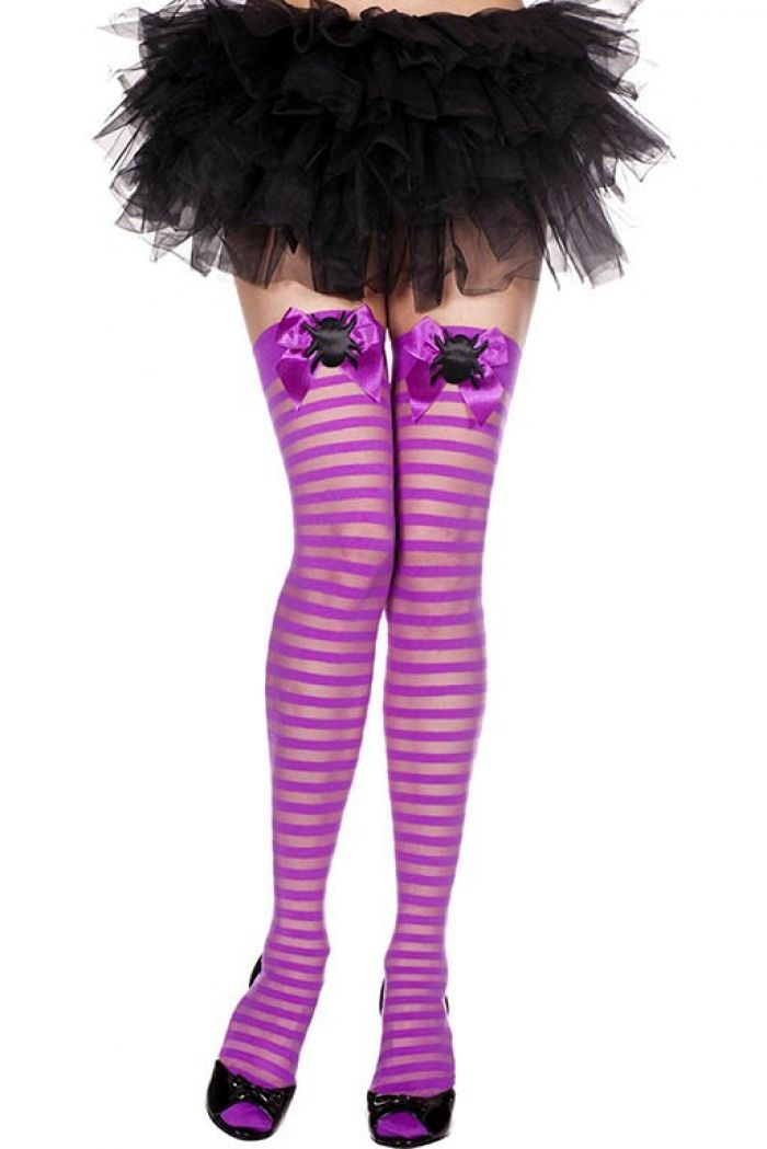 Music Legs Satin-bow-with-spider-sheer-and-opaque-thigh-hi  Halloween 2018 | Pantyhose Library