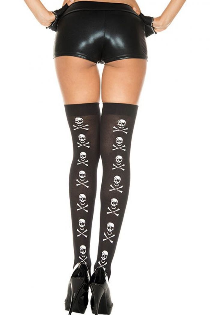 Music Legs Skull-print-backseam-opaque-thigh-hi  Halloween 2018 | Pantyhose Library