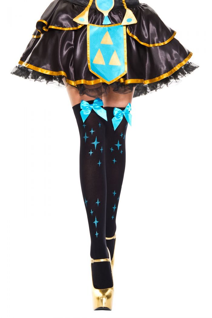 Music Legs Star-print-with-satin-bow-thigh-hi  Halloween 2018 | Pantyhose Library