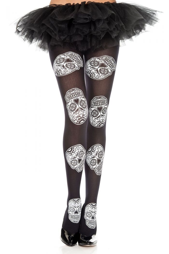 Music Legs Sugar-skull-print-tights  Halloween 2018 | Pantyhose Library