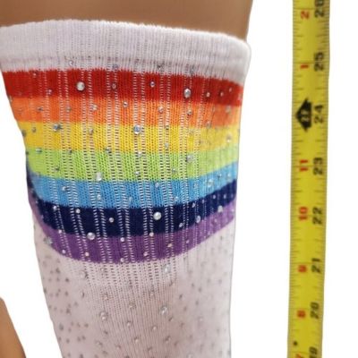 White Knee High Rainbow Rhinestone Stocking Sexy Lingerie Socks
