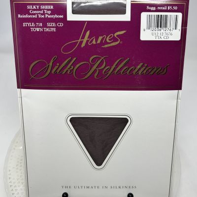 Hanes Silk Reflections Town Taupe Control Top Pantyhose Sandalfoot Sz CD #718