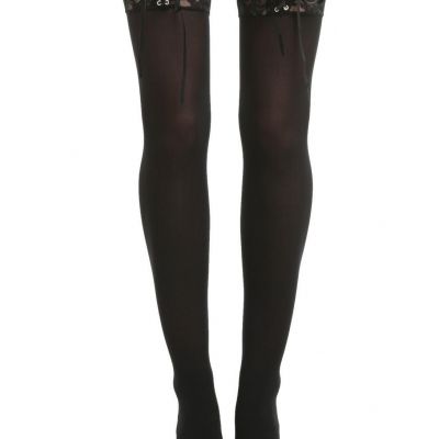 HOT TOPIC PLUS 1X/2X SIZE STAY UP BLACK CORSET LACE UP TOP THIGH HIGH STOCKINGS