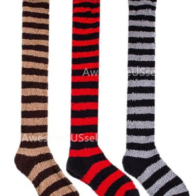 3Pcs THICK Stocking Socks Fuzzy Women Over Knee Thigh-High Soft Long Warm Cozy