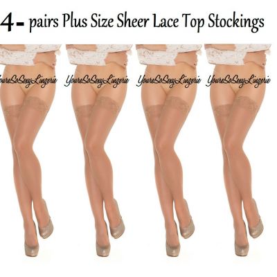 PLUS Size LACE TOP Thigh High STOCKINGS 4-pk NUDE Top stretches to 29