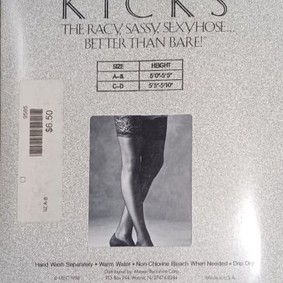 Vtg Berkshire Kicks Black Lace Top Sheer Stockings for Garters Sz A-B Sandalfoot
