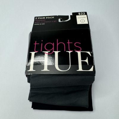 HUE Womens 2 Pair Pack Opaque Tights with Control Top Cobblestone Black Size 1