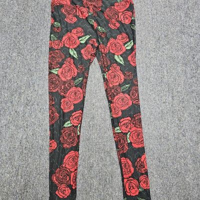 Lularoe Tall & Curvy Roses Ankle Leggings Women's XL 1 Size (Black/Red)