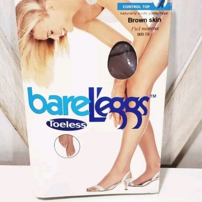 Vintage Bare Leggs Pantyhose Brown Skin Control Top Toeless Size Q 90359