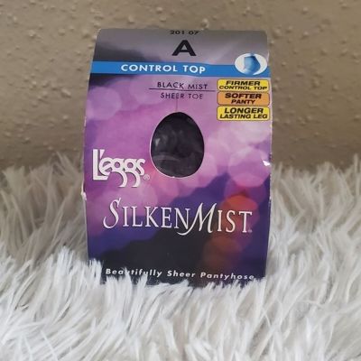 Womens vintage Leggs Silken Mist Control Top Black Panty Hose Nwt size A