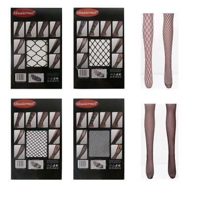 4 Pair Black Solid Hollow Out Plain Pantyhose Mesh Fishnet High Stockings Tights