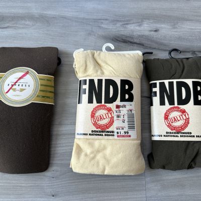 Express FNDB Opaque Tights M/L Tall Brown Beige USA Famous National Designer