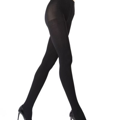 Women's Ribbed Plush Lined Fleece Opaque Winter Tights