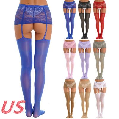 US Womens Lace Garter Belt Pantyhose Sexy See Through Fishnet Tights Lingerie