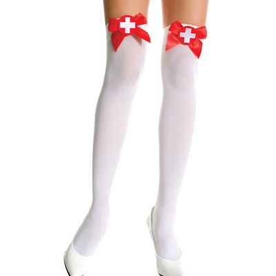 Lingerie Regular Thigh Hi Nurse Opaque w/ Cross on Bow Halloween Costume ML4759