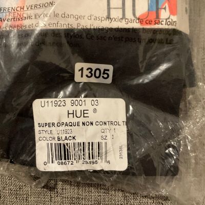 Hue Super Opaque Smooth Control Top Tights 90 Denier Black Size M/L (3) NWT